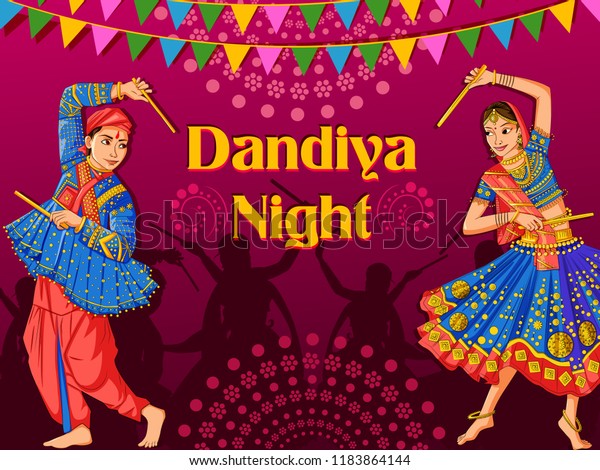 Vector Design Indian Couple Playing Garba Stock Vector (Royalty Free ...