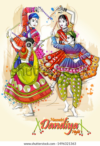 Vector Design Indian Couple Playing Garba Stock Vector (Royalty Free ...