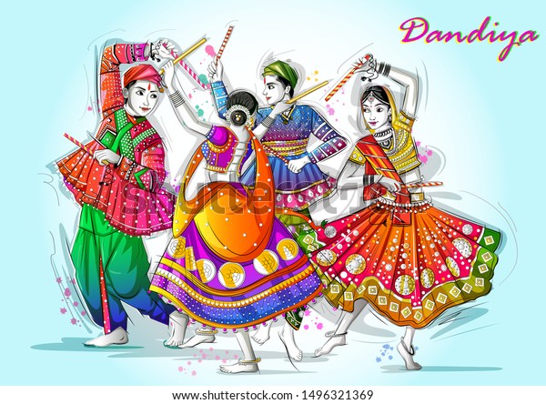 Vector Design Indian Couple Playing Garba Stock Vector (Royalty Free ...