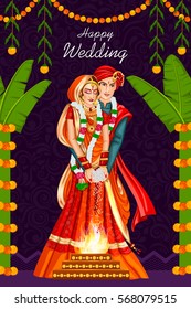 Vector design of Indian couple in wedding ceremony of India