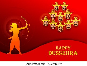 Vector design of Indian God Rama killing Ravana on India festival Happy Dussehra background