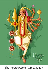 Vector design of Indian Goddess Durga sculpture for Durga Puja holiday festival of India in Dussehra Vijayadashami Navratri