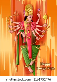 Vector design of Indian Goddess Durga sculpture for Durga Puja holiday festival of India in Dussehra Vijayadashami Navratri