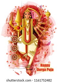 Vector design of Indian Goddess Durga sculpture for Durga Puja holiday festival of India in Dussehra Vijayadashami Navratri