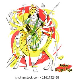 Vector design of Indian Goddess Durga sculpture for Durga Puja holiday festival of India in Dussehra Vijayadashami Navratri