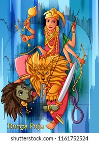 Vector design of Indian Goddess Durga sculpture for Durga Puja holiday festival of India in Dussehra Vijayadashami Navratri