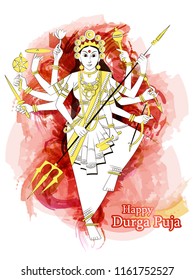 Vector design of Indian Goddess Durga sculpture for Durga Puja holiday festival of India in Dussehra Vijayadashami Navratri