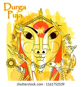 Vector design of Indian Goddess Durga sculpture for Durga Puja holiday festival of India in Dussehra Vijayadashami Navratri