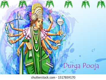 Vector design of Indian Goddess Durga sculpture for Durga Puja holiday festival of India in Dussehra Vijayadashami Navratri