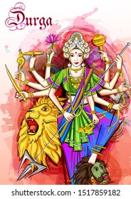 Vector design of Indian Goddess Durga sculpture for Durga Puja holiday festival of India in Dussehra Vijayadashami Navratri