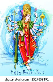 Vector design of Indian Goddess Durga sculpture for Durga Puja holiday festival of India in Dussehra Vijayadashami Navratri