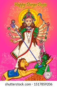Vector design of Indian Goddess Durga sculpture for Durga Puja holiday festival of India in Dussehra Vijayadashami Navratri