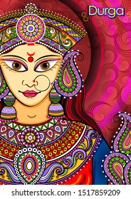 Vector design of Indian Goddess Durga sculpture for Durga Puja holiday festival of India in Dussehra Vijayadashami Navratri