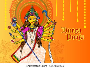 Vector design of Indian Goddess Durga sculpture for Durga Puja holiday festival of India in Dussehra Vijayadashami Navratri
