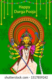 Vector design of Indian Goddess Durga sculpture for Durga Puja holiday festival of India in Dussehra Vijayadashami Navratri