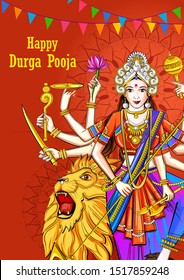 Vector design of Indian Goddess Durga sculpture for Durga Puja holiday festival of India in Dussehra Vijayadashami Navratri