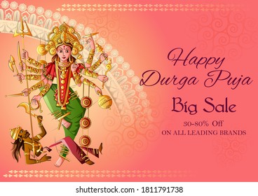 Vector design of Indian Goddess Durga for sale and promotion background in holiday festival of India in Dussehra Vijayadashami Navratri
