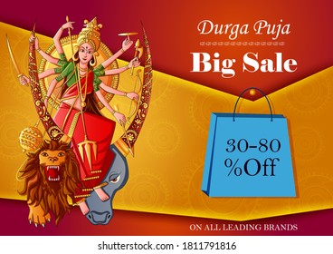 Vector design of Indian Goddess Durga for sale and promotion background in holiday festival of India in Dussehra Vijayadashami Navratri