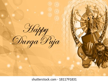 Vector design of Indian Goddess Durga sculpture for Durga Puja holiday festival of India in Dussehra Vijayadashami Navratri