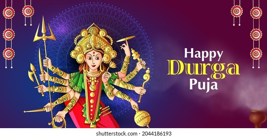 Vector design of Indian Goddess Durga for sale and promotion background in holiday festival of India in Dussehra Vijayadashami Navratri