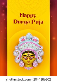 Diseño vectorial de la diosa india Durga para venta y promoción de antecedentes en festival de vacaciones en India en Dussehra Vijayadashami Navratri