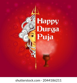 Diseño vectorial de la diosa india Durga para venta y promoción de antecedentes en festival de vacaciones en India en Dussehra Vijayadashami Navratri