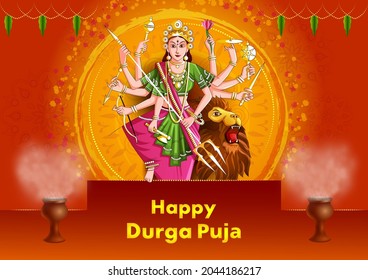 Vector design of Indian Goddess Durga for sale and promotion background in holiday festival of India in Dussehra Vijayadashami Navratri