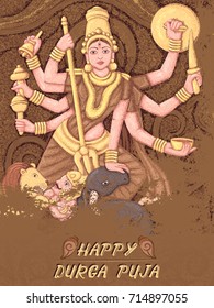 Vector design of Indian Goddess Durga sculpture for Durga Puja holiday festival of India in Dussehra Vijayadashami Navratri