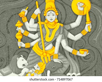 Vector design of Indian Goddess Durga sculpture for Durga Puja holiday festival of India in Dussehra Vijayadashami Navratri