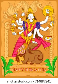 Vector design of Indian Goddess Durga sculpture for Durga Puja holiday festival of India in Dussehra Vijayadashami Navratri