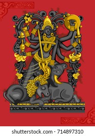Vector design of Indian Goddess Durga sculpture for Durga Puja holiday festival of India in Dussehra Vijayadashami Navratri