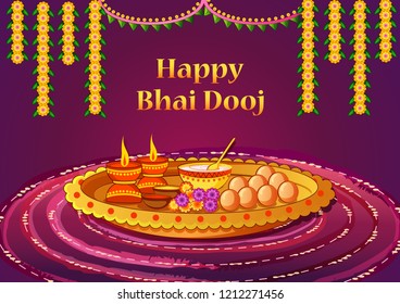 Vector design of Indian kids celebrating Happy Bhai Dooj on colorful art style background of India Vector design of Indian kids celebrating Happy Bhai Dooj on colorful art style background of India