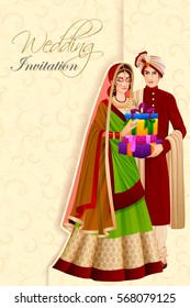 Vector Design Of Indian Man Couple With Gift In Wedding Ceremony Of India