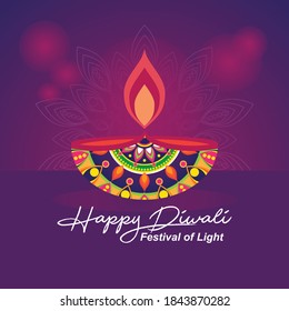 Vektordesign mit indianischer Öllampe auf violettem Hintergrund für Diwali Festival-Feiern