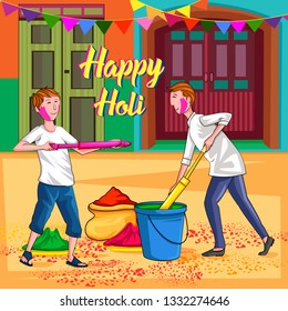 Vector design of Indian people celebrating color festival of India Holi