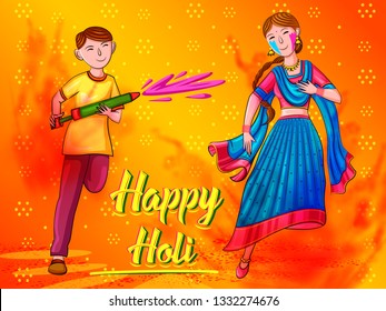 Vector design of Indian people celebrating color festival of India Holi