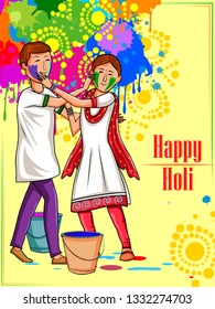 Vector design of Indian people celebrating color festival of India Holi