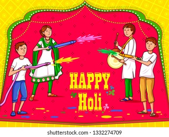Vector design of Indian people celebrating color festival of India Holi