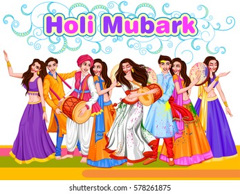 Vector design of Indian people celebrating color festival of India Holi