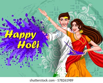 Vector design of Indian people celebrating color festival of India Holi