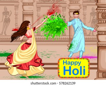 Vector design of Indian people celebrating color festival of India Holi