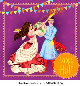 Vector design of Indian people celebrating color festival of India Holi