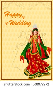 Vector design of Indian woman bride in Vidai wedding ceremony of India