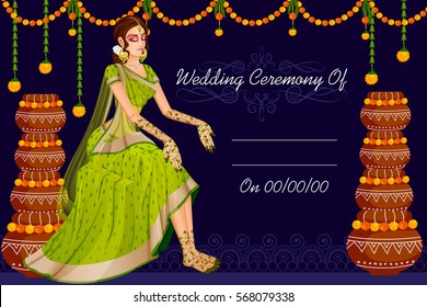 Vector Design Of Indian Woman Bride In Wedding Mehandi Ceremony Of India