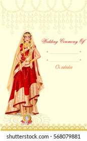 Vector design of Indian woman bride in Griha Pravesh wedding ceremony of India