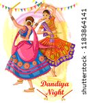 Vector design of Indian woman playing Garba in Dandiya Night Navratri Dussehra festival of India