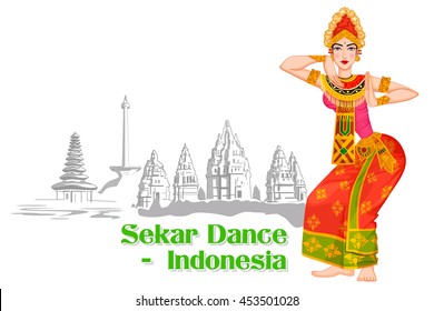 Vector design of Indonesian Woman performing Sekar dance of Indonesia