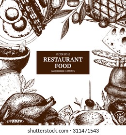 Vector design  with ink hand drawn food illustration isolated on white for restaurant or cafe menu. 