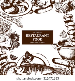 Vector design  with ink hand drawn food illustration isolated on white for restaurant or cafe menu. 