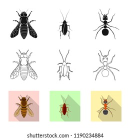 Vector design of insect and fly icon. Collection of insect and element vector icon for stock.